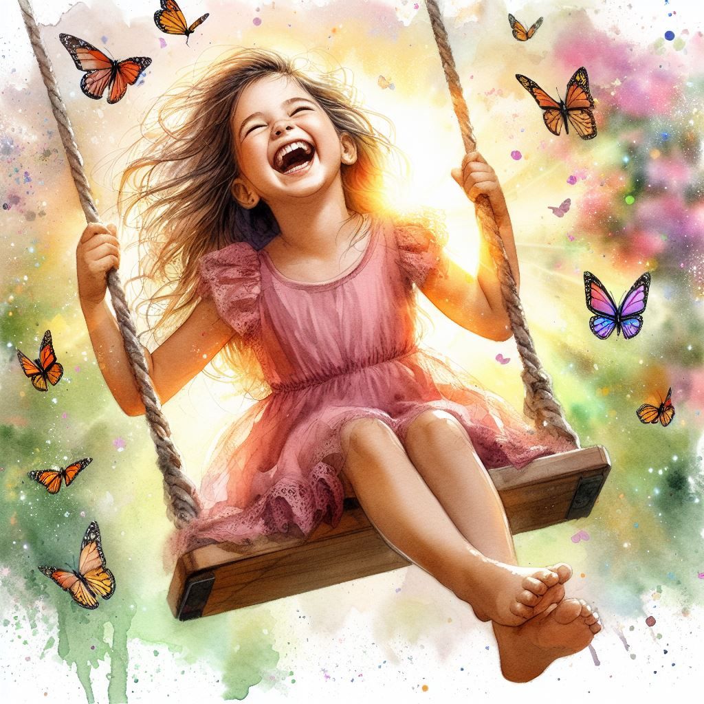 Little girl on a swing