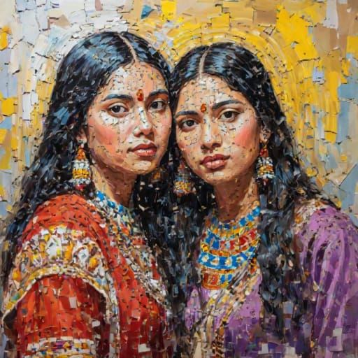 Pastose Acrylmalerei mit Maya-Frauen #8