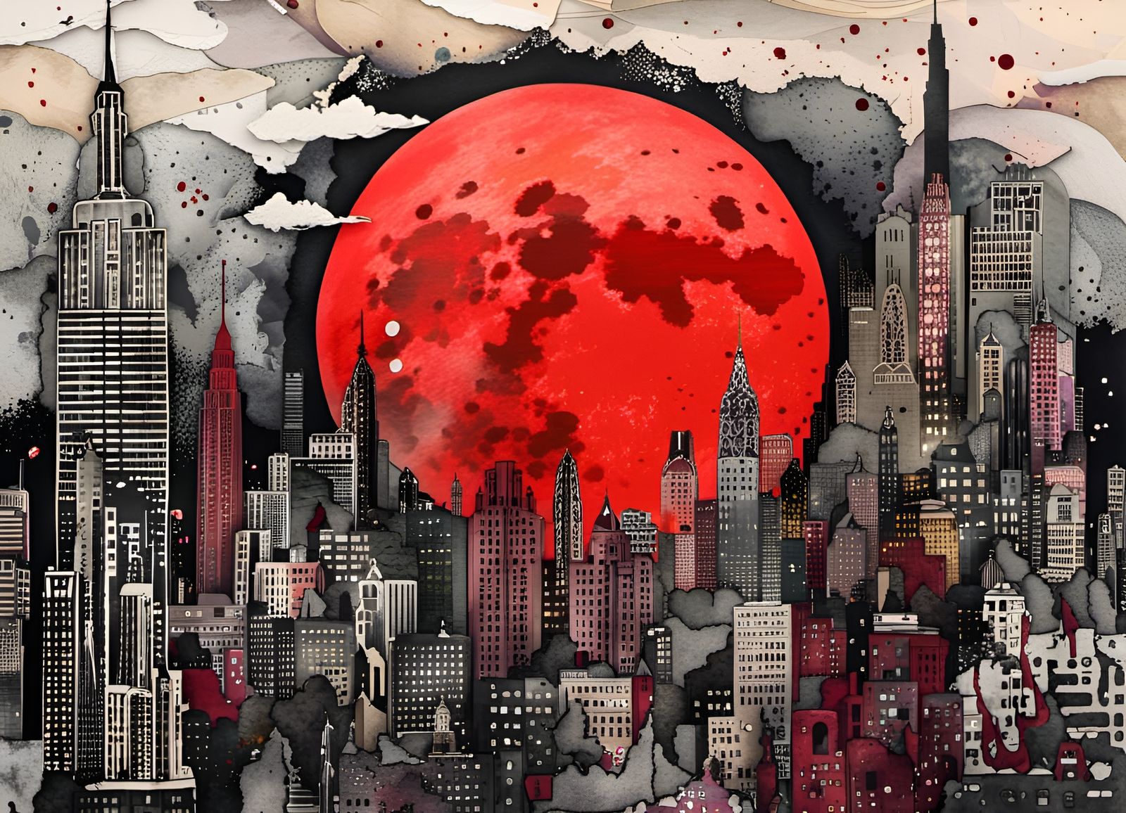 Red Moonlit Skyline - AI Generated Artwork - NightCafe Creator