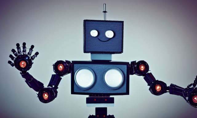 a robot made of small clocks creepy more heads old TV : r/nightcafe