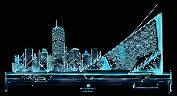 glasgow city centre line drawing in the style of an electric...