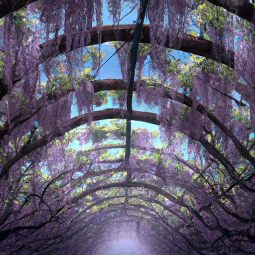 Wisteria tunnel Japan, Studio Ghibli, Anime Key Visual, by M...