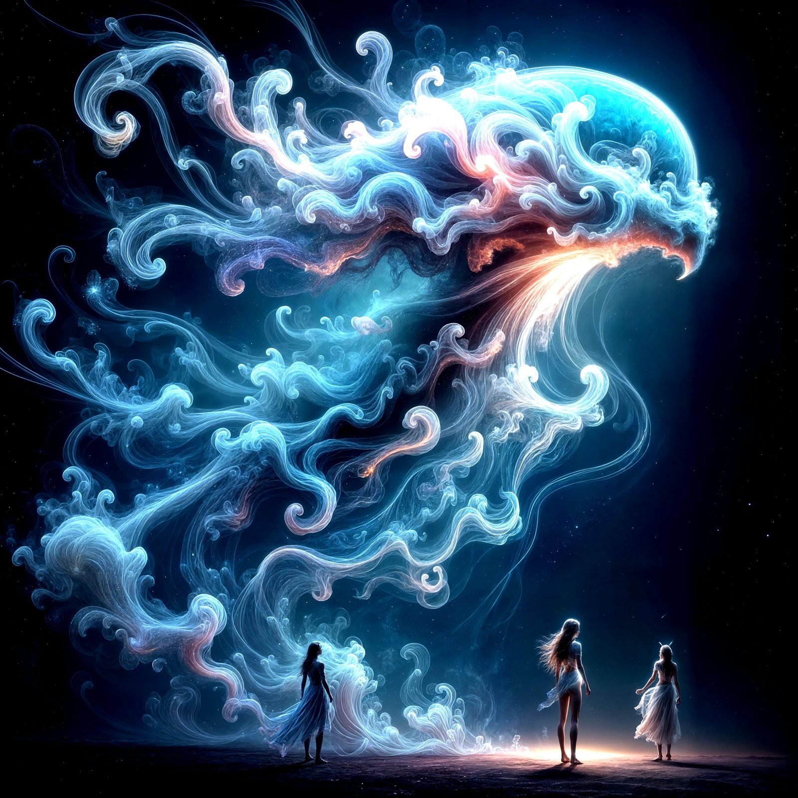 Living Nebula Creature in Cosmic Ocean