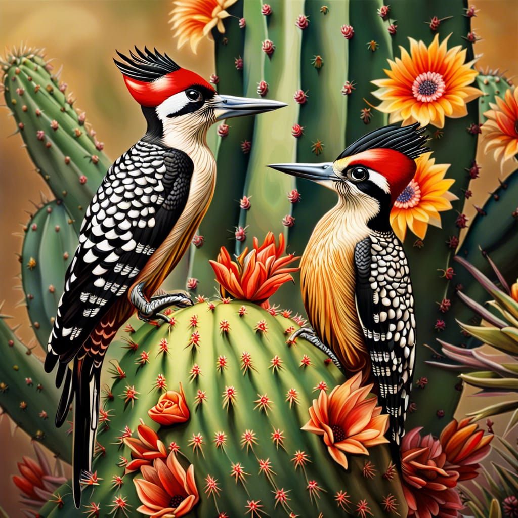 Desert Woodpeckers - AI Generated Artwork - NightCafe Creator