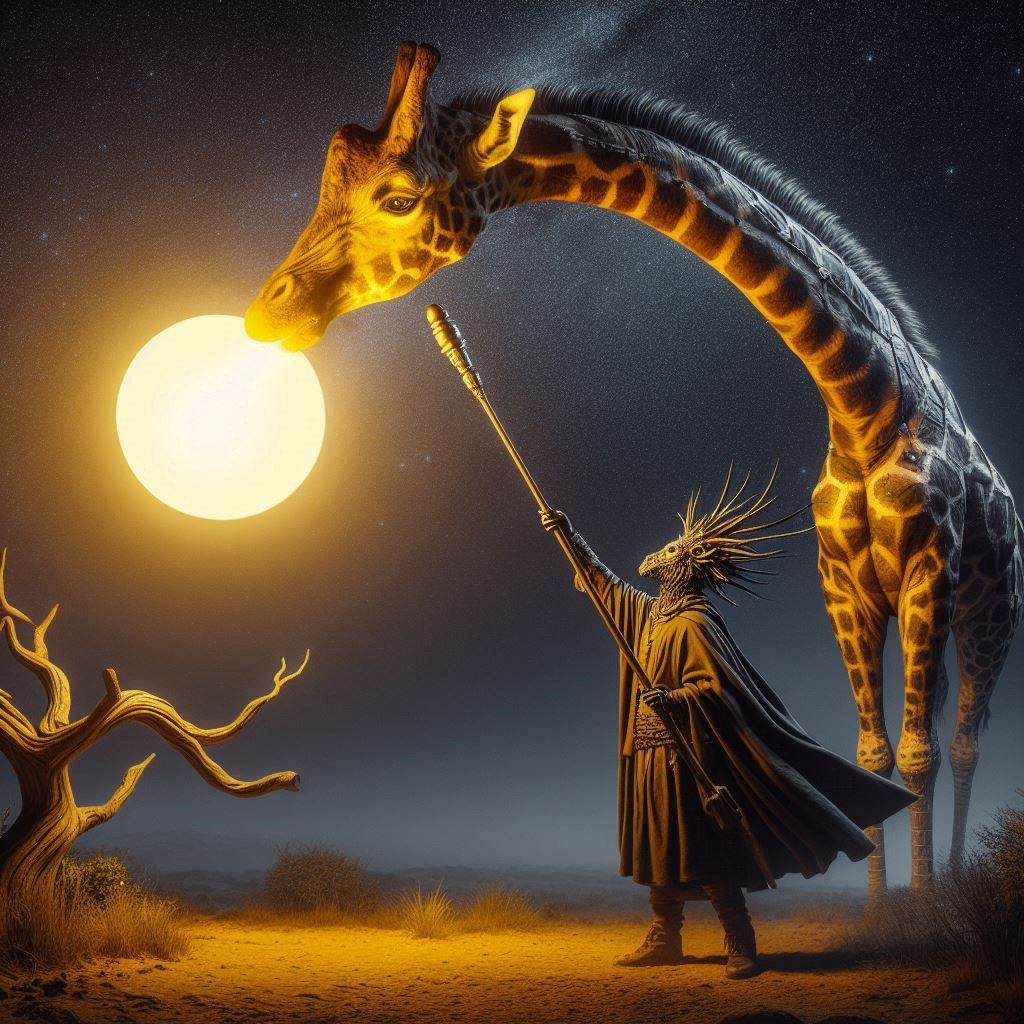 Giraffe illuminating wisdom and peace