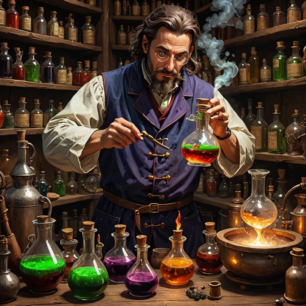 a crazy alchemist making potions - AI Generated Artwork - NightCafe Creator