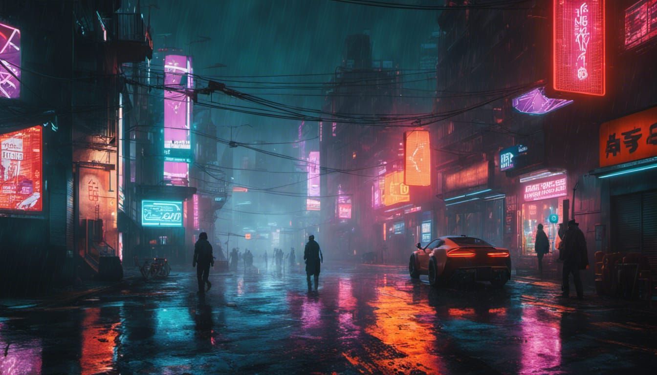 Rainy Dystopian City - AI Generated Artwork - NightCafe Creator