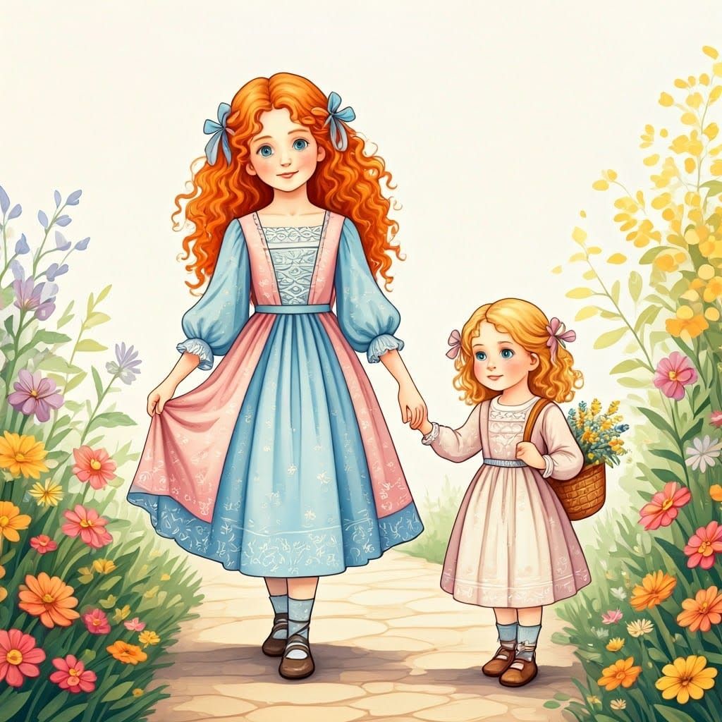 Gentle Sisters Stroll Through Vibrant Flower Fields