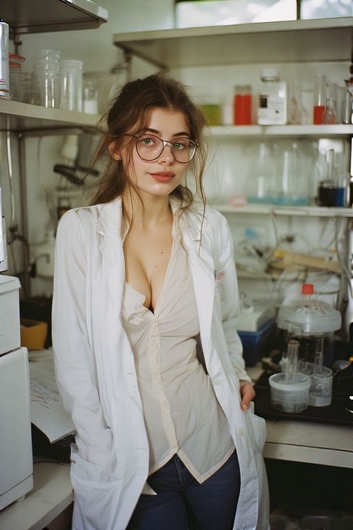 Cute, geeky scientist woman