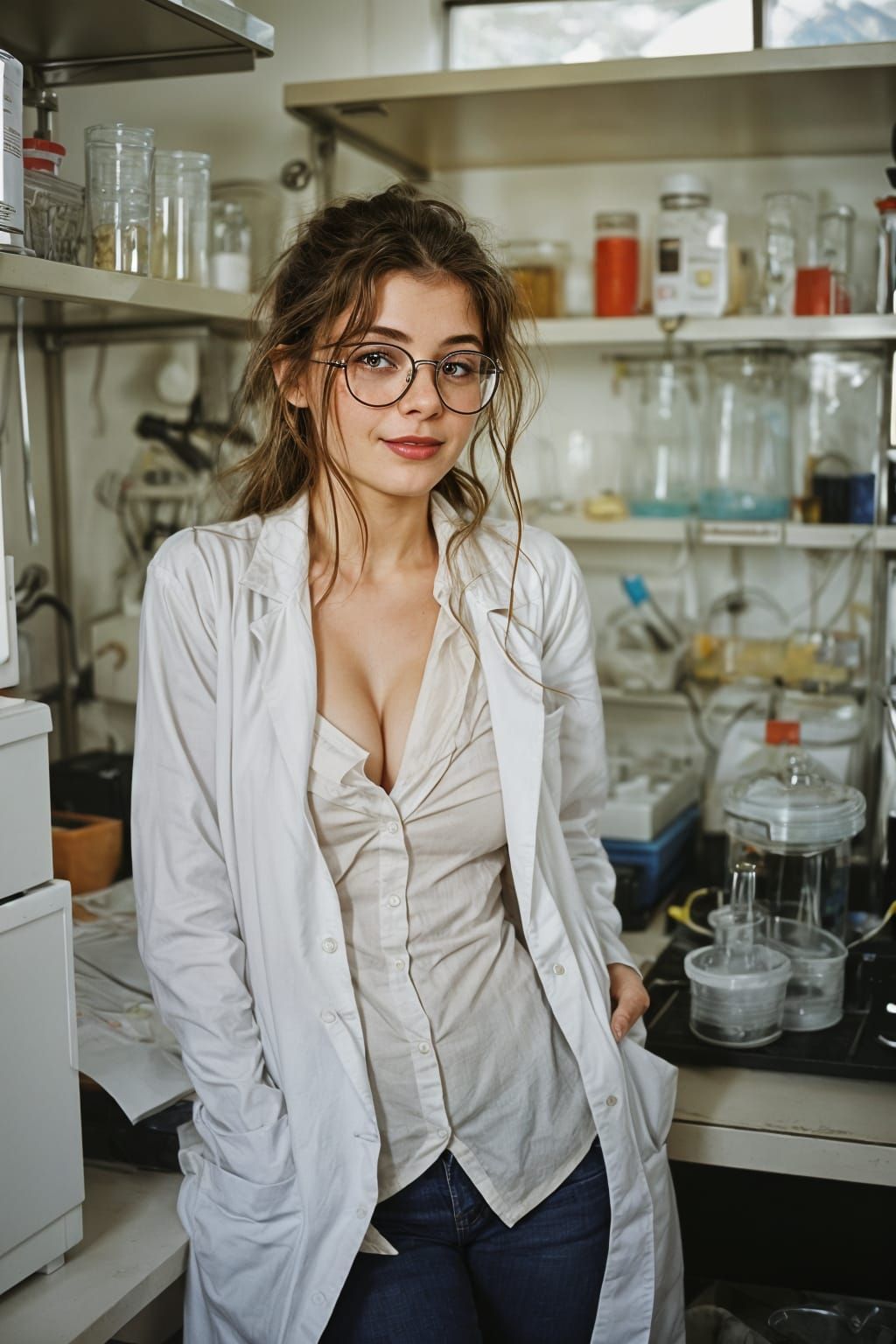Cute, geeky scientist woman