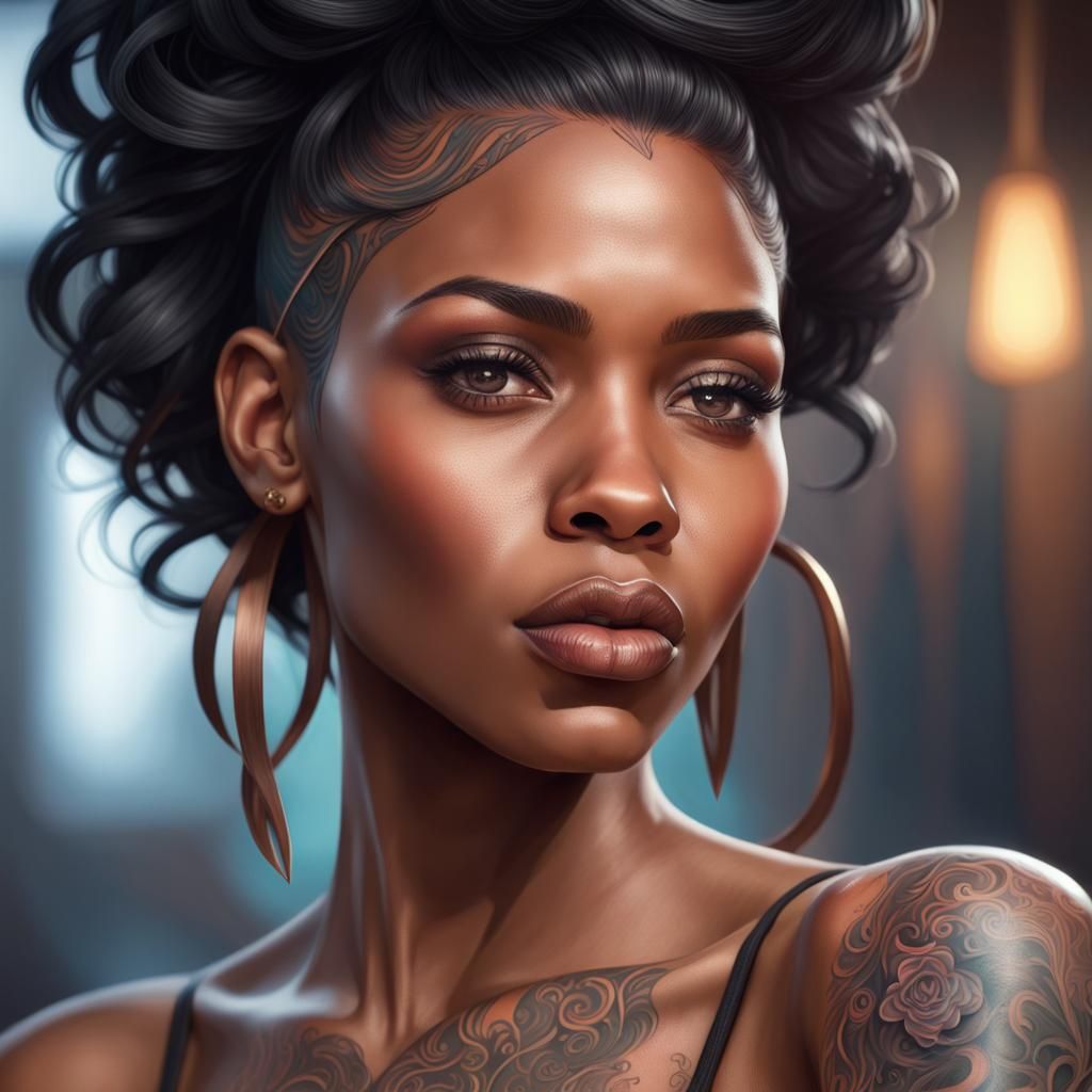 beautiful black woman with tattoo - AI Generated Artwork - NightCafe ...