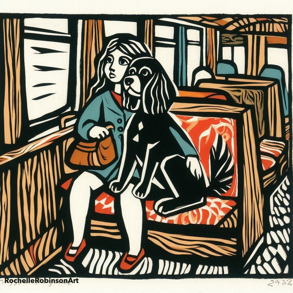 A Girl And Her Dog On A Train Ride