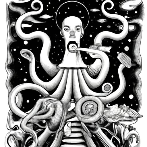 Lovecraft line art by DALL-E