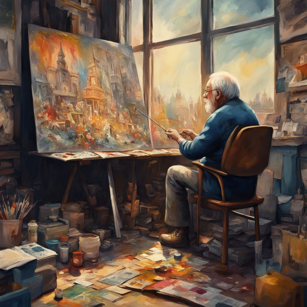 By Paul Lovering and Mattias Adolfsson and Russ Mills and Victo Ngai and Alexander Jansson:: Double exposure The painting depicts a funny el...