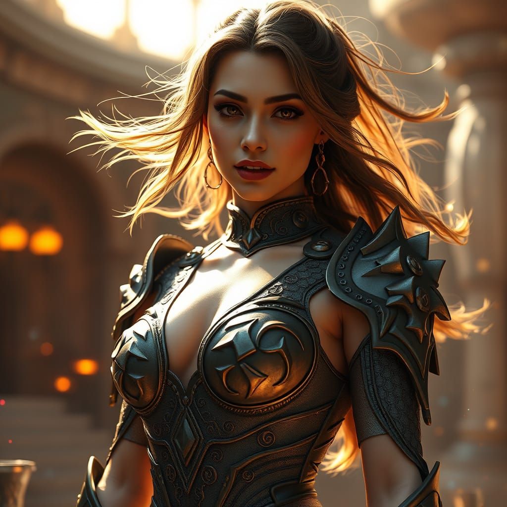 Ethereal Warrior in Draconic Armor, Cyberpunk Style
