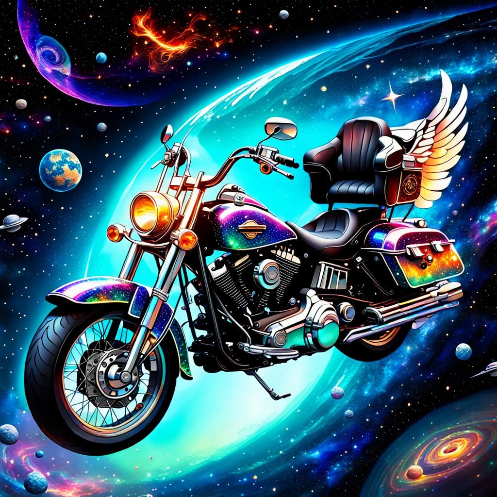 a beautiful highly decorated, highly detailed Harley Davison motorcycle (floating in space:1.3) 8k resolution ...  by @whiterose