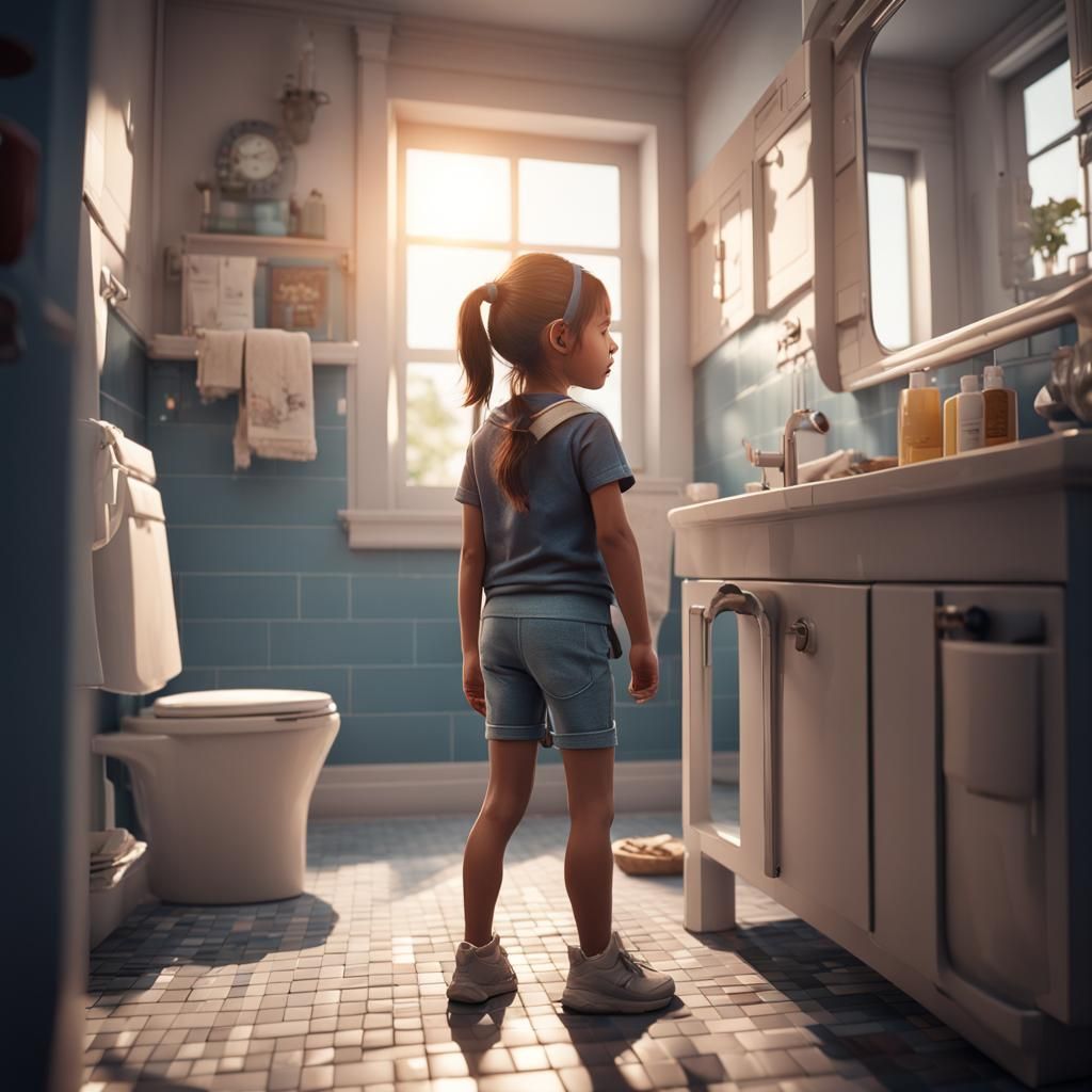 girl in bathroom in front of mirror