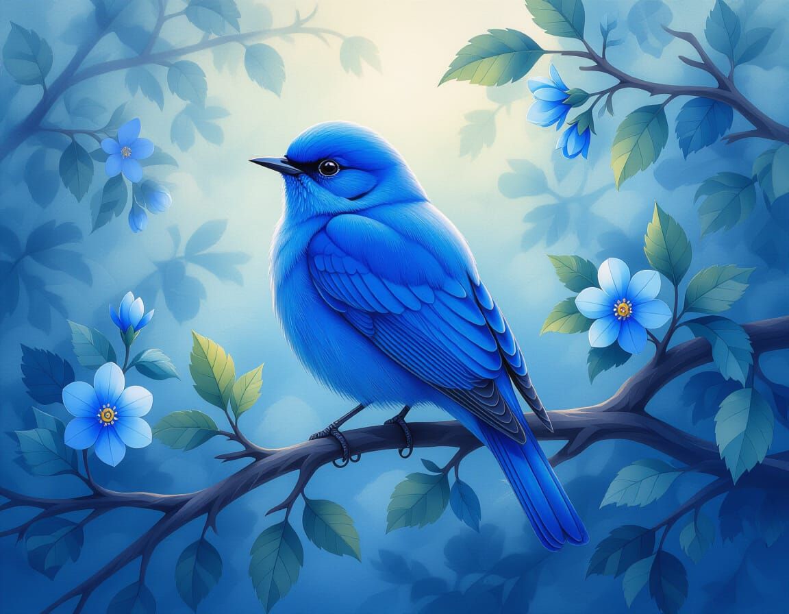 Blue Bird and Flowers  by @LTSings