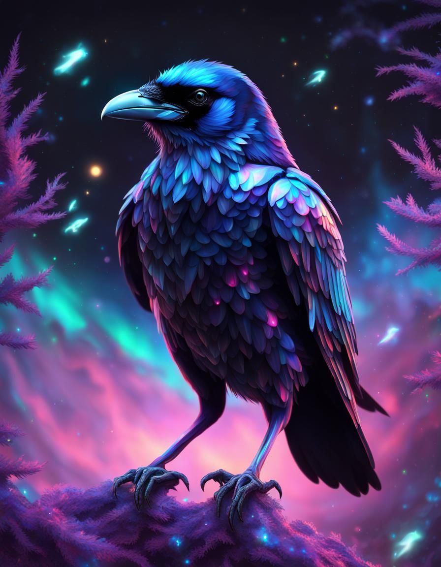 A 3D holographic Galaxy Raven Crow Bird  by @Gaby