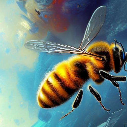 Bees ; blue and orange ; 8k resolution concept art by Greg Rutkowski ...