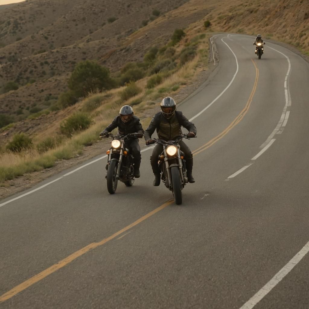 Motorcycle Race at Twilight: A Cinematic Film Still