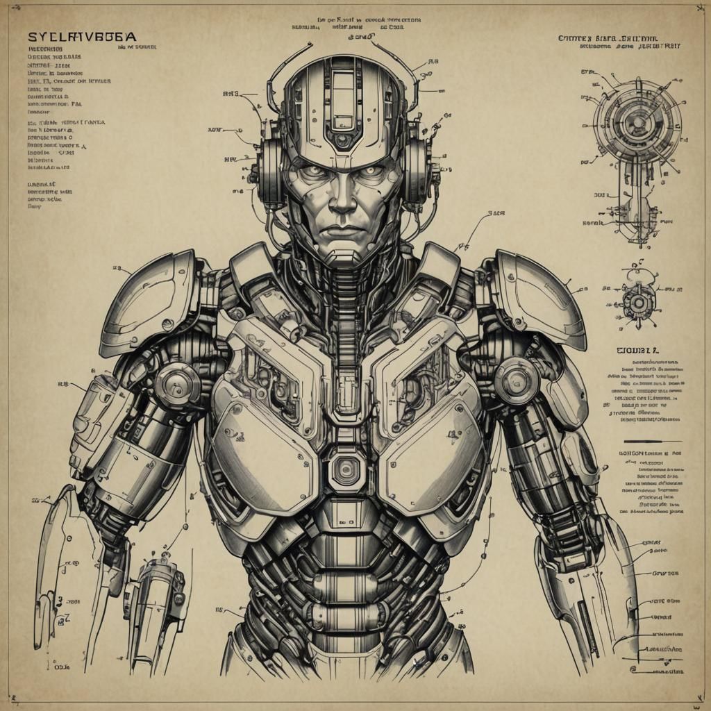 Patent drawing of a cyborg | Prompt-build challenge  by @TTRPG_Player