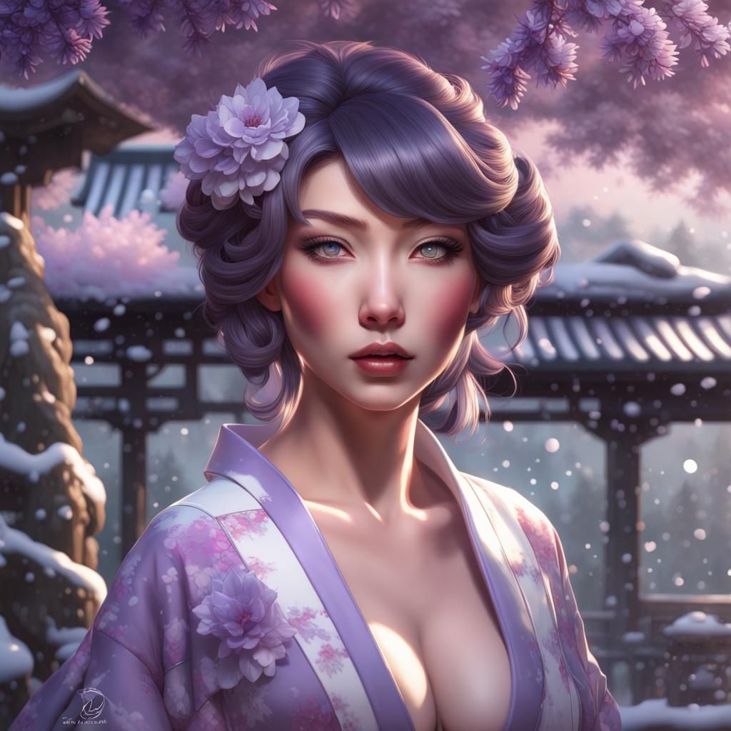 glamourous-japanese-pin-up-girl-lavender-japanese-garden-snow-head