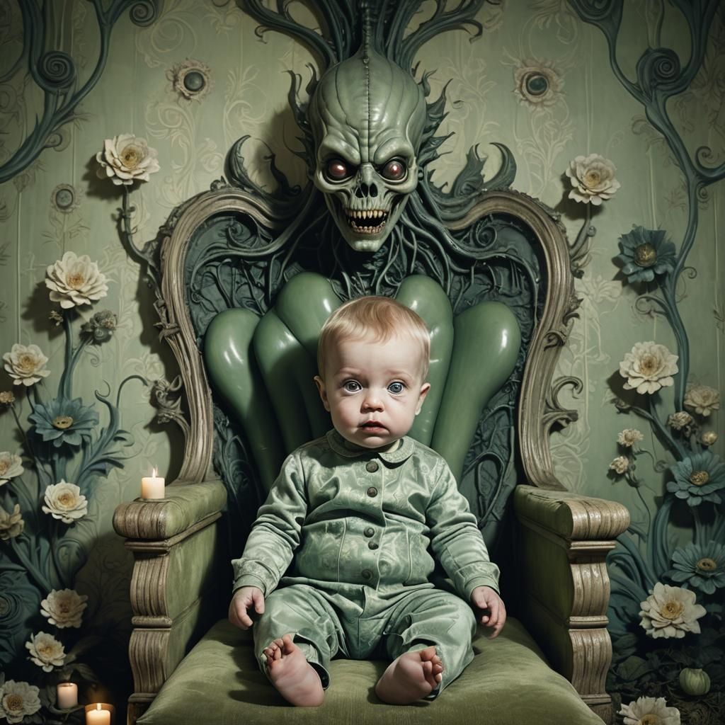 Terrifying Surreal Baby in Vintage Nursery
