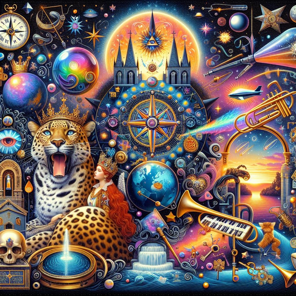 Vibrant Cosmic Royal Portrait in Mixed Media