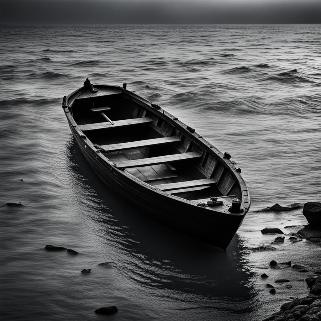 An eerie Black sea and a black boat  by @noveldove