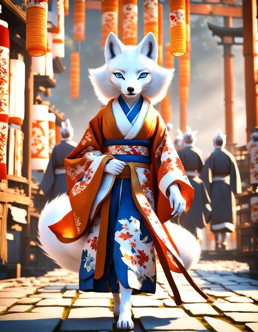 white anthropomorphic female arctic kitsune (with a fox head:1) and ...