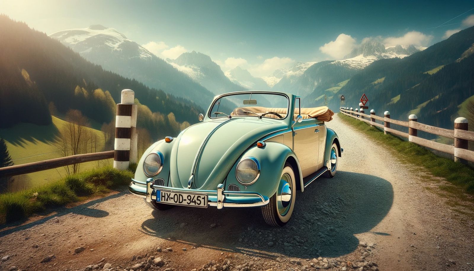 1957 Volkswagen Beetle in the Swiss Alps - AI Generated Artwork ...