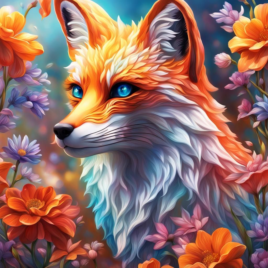 Flower Fox  by @Elven Maiden