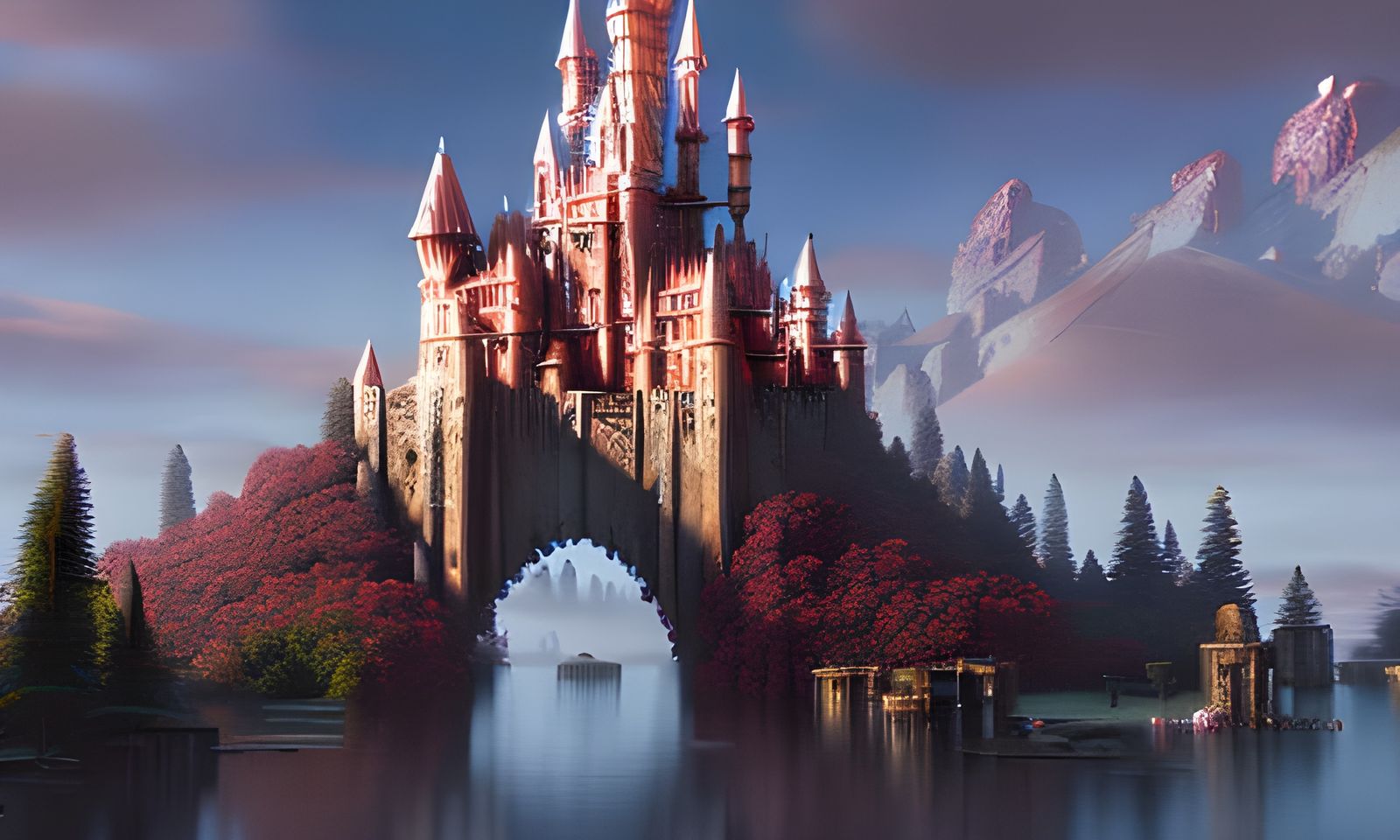 Epic Fantasy Castles with Roses: Detailed Matte Painting