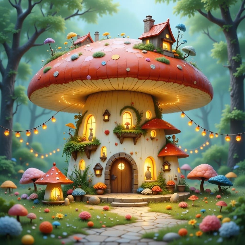Whimsical Mushroom Town Festival With Anthropomorphic Squirr...