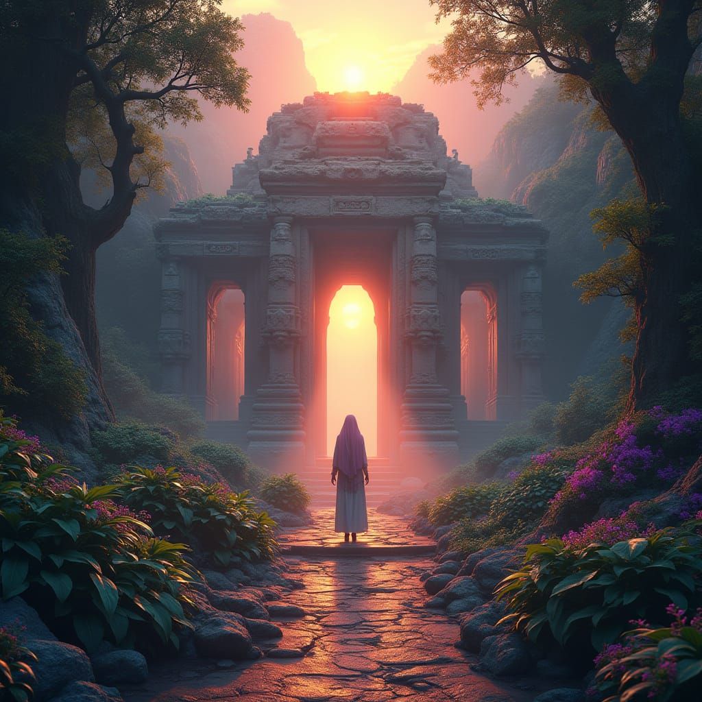 Majestic Temple Ruins in a Vibrant Jungle Landscape, in the ...