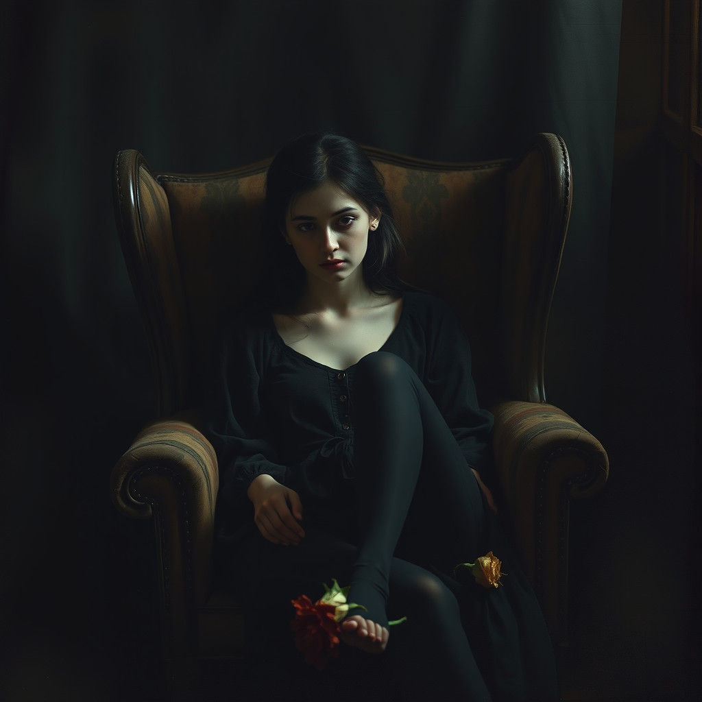 Melancholic Woman in Dim Light: An Expressive Portrait