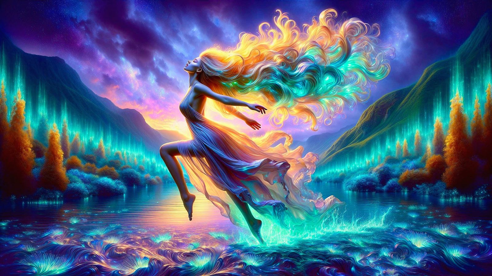 Ethereal Woman Rising from Magical