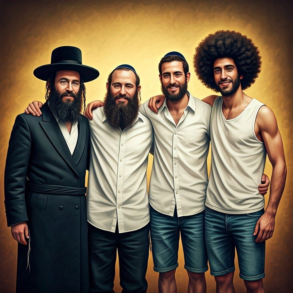 Diverse Jewish Men United in Golden Light