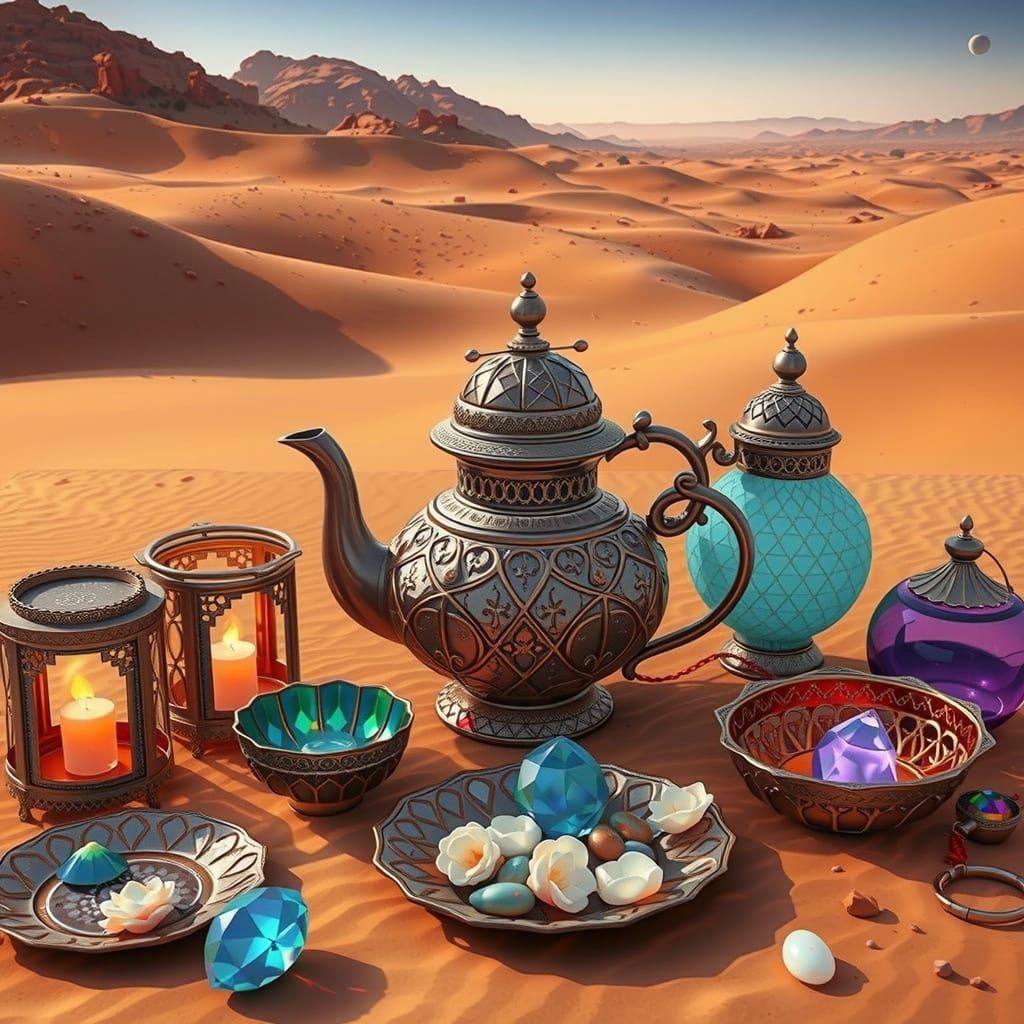 Luxurious Moroccan Desert Oasis in Vibrant Colors