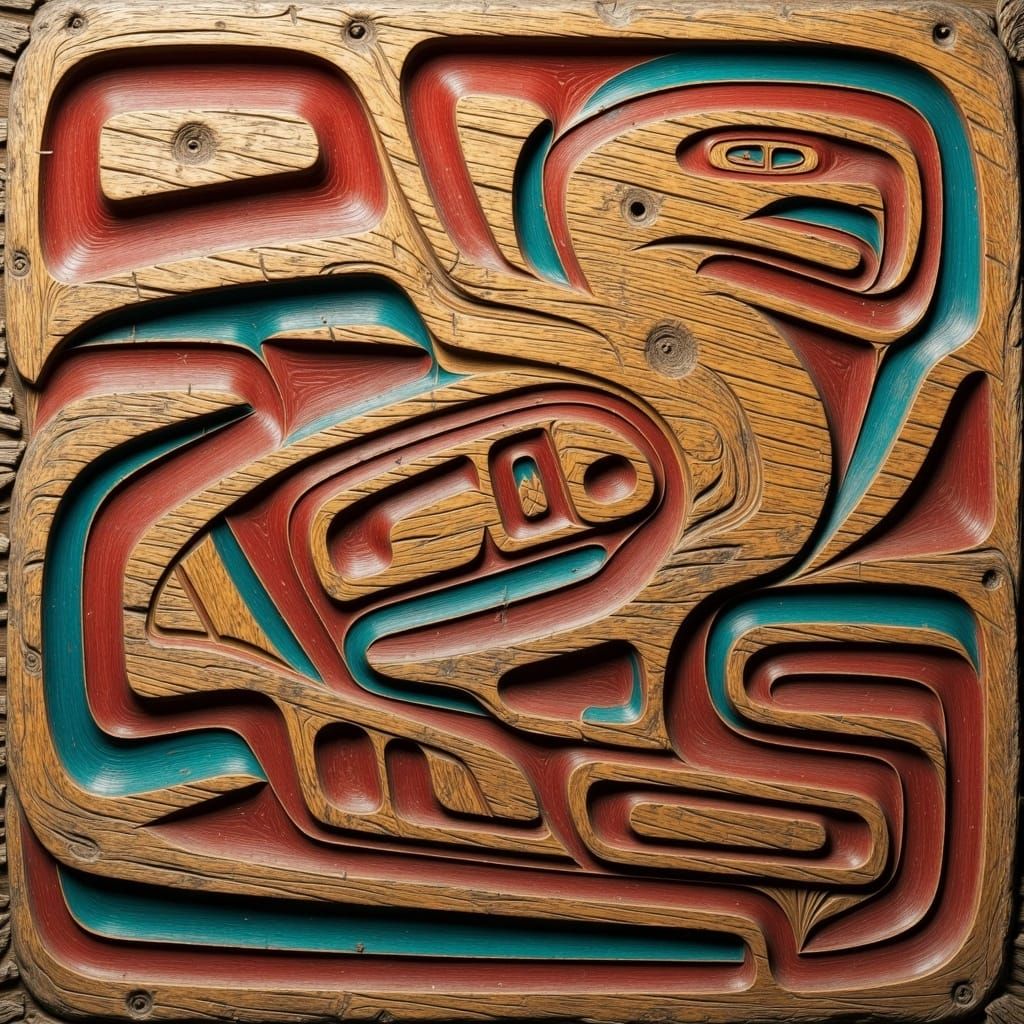  <lora:PacificNW FL:1.0> A coversheet for an art style titled "PacificNW FL",  weathered wood carving. Include the words 'PacificNW FL'.