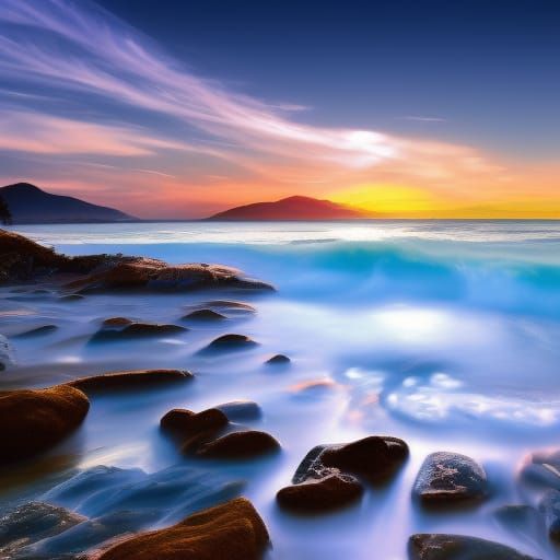 long sunset over the ocean