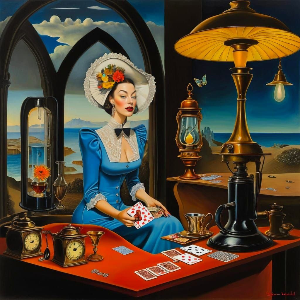 A Charming Lady in a Vibrant Surrealistic Scene