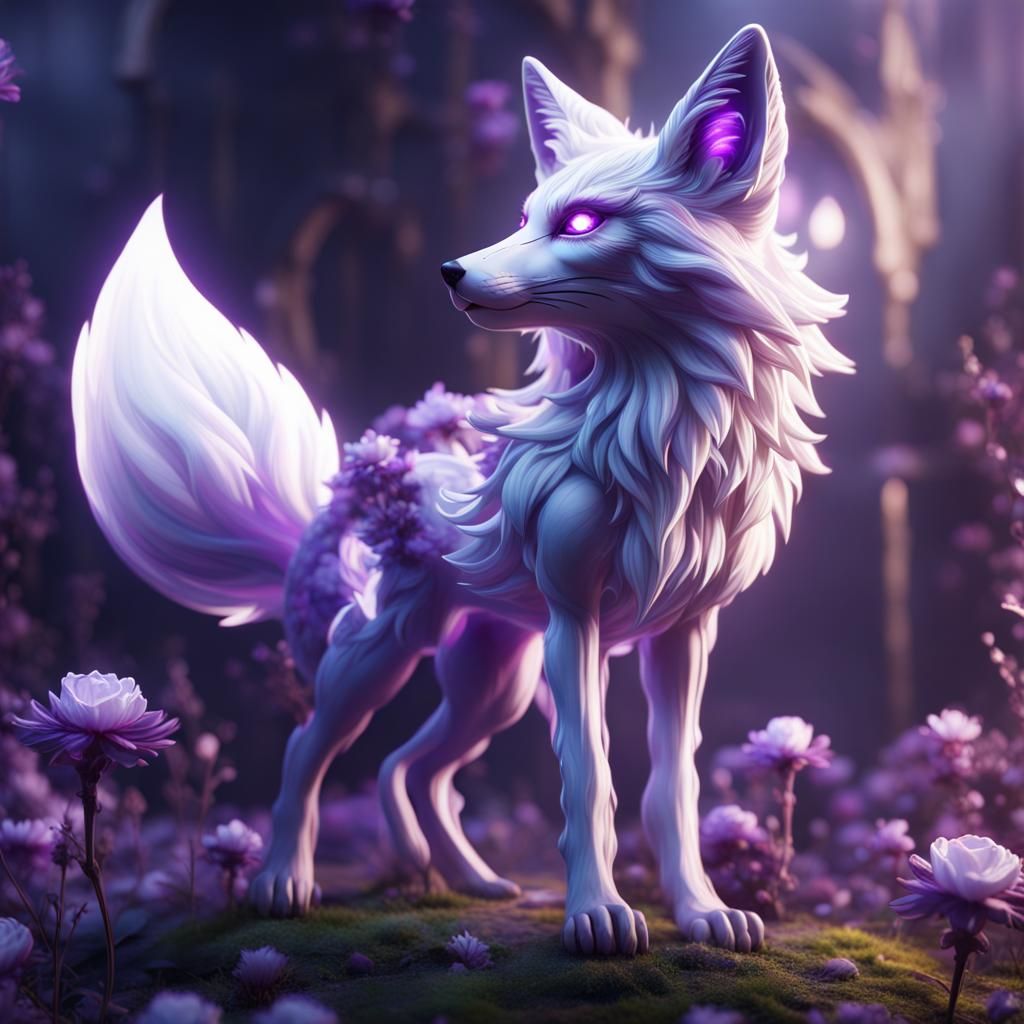 magic purple and white glowing flower fox 4