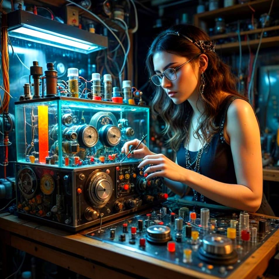 Lady Controls Steampunk Aquarium Device