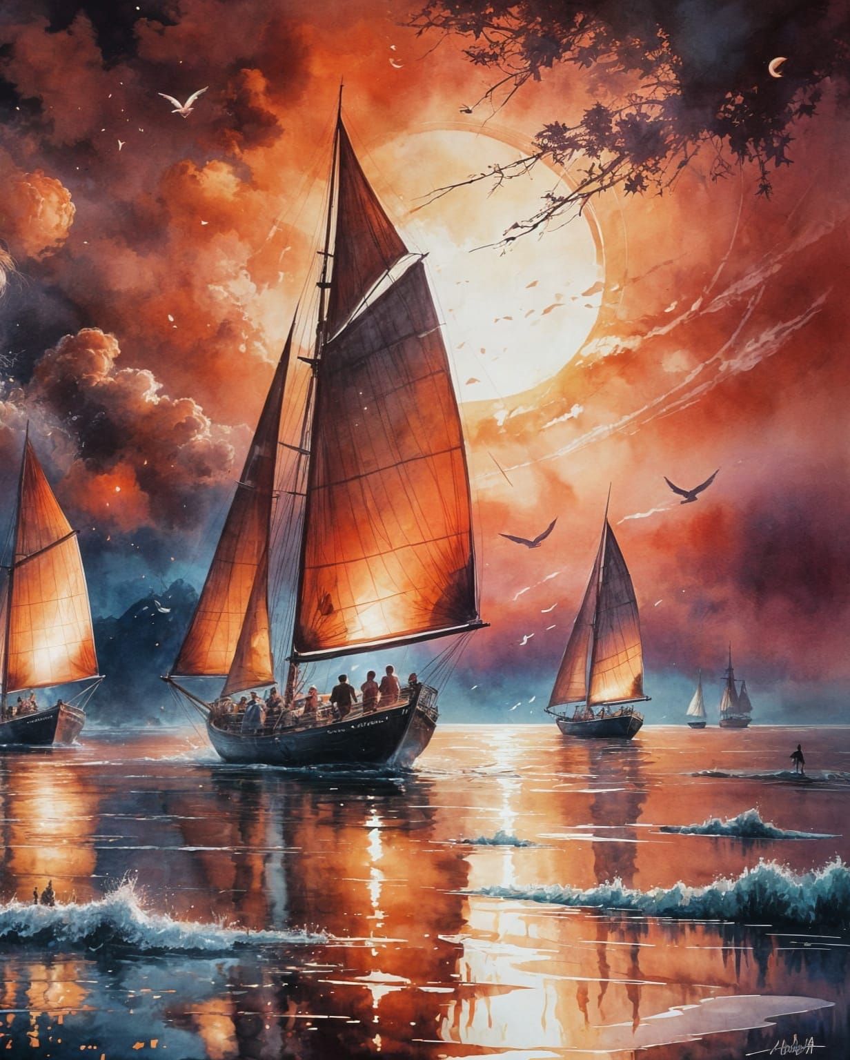 Sailing at sunset....   by @Dreamer in Hell