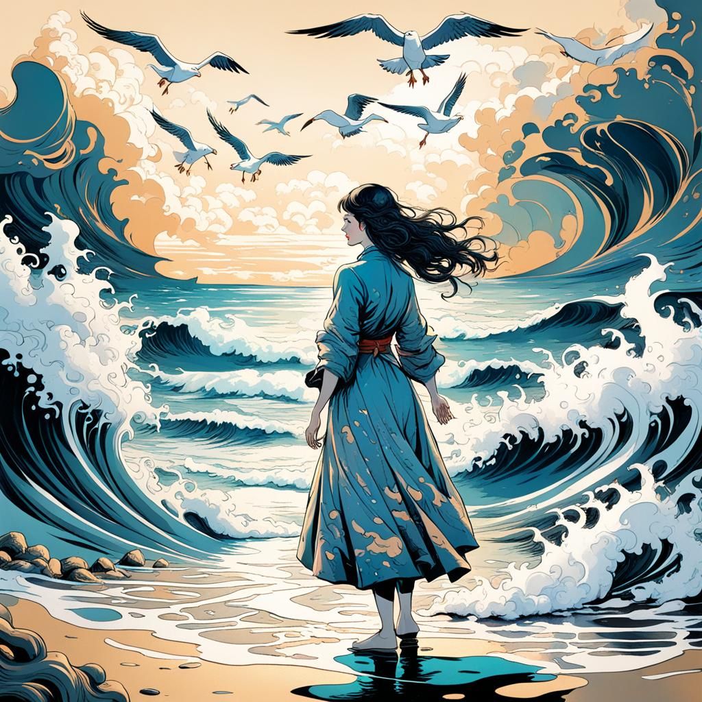 Unreal dreamlike scene of waves breaking from opposite sides...