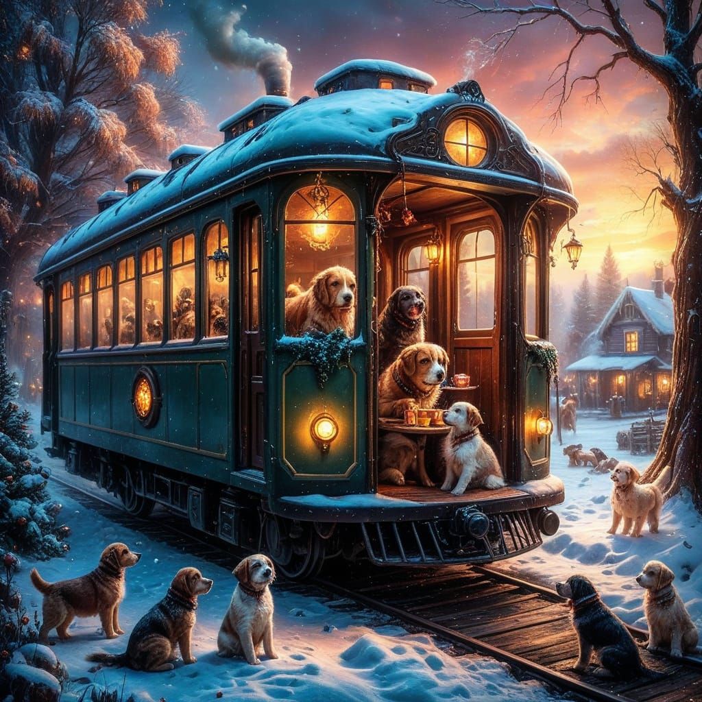 Puppies & Butler in Cozy Train 🚂☕