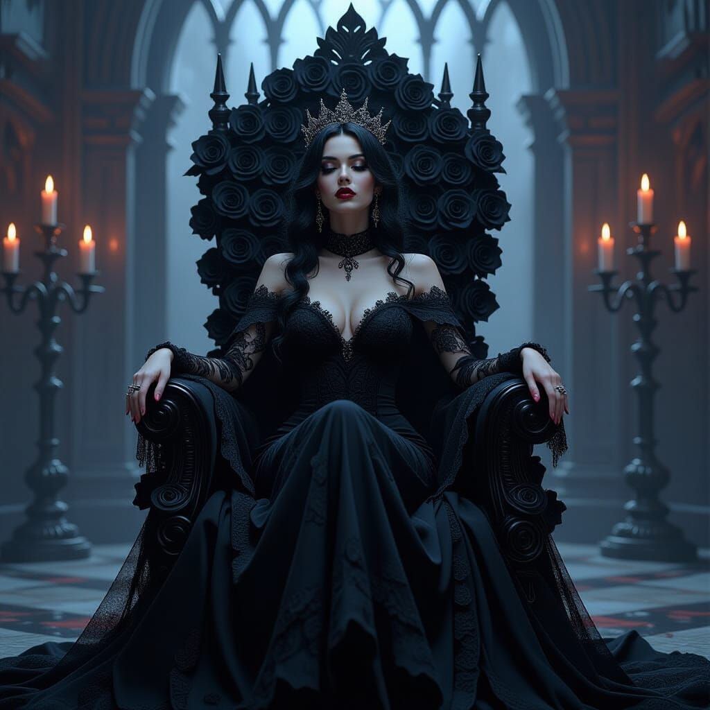 Gothic Queen on Throne of Roses: Matte Painting
