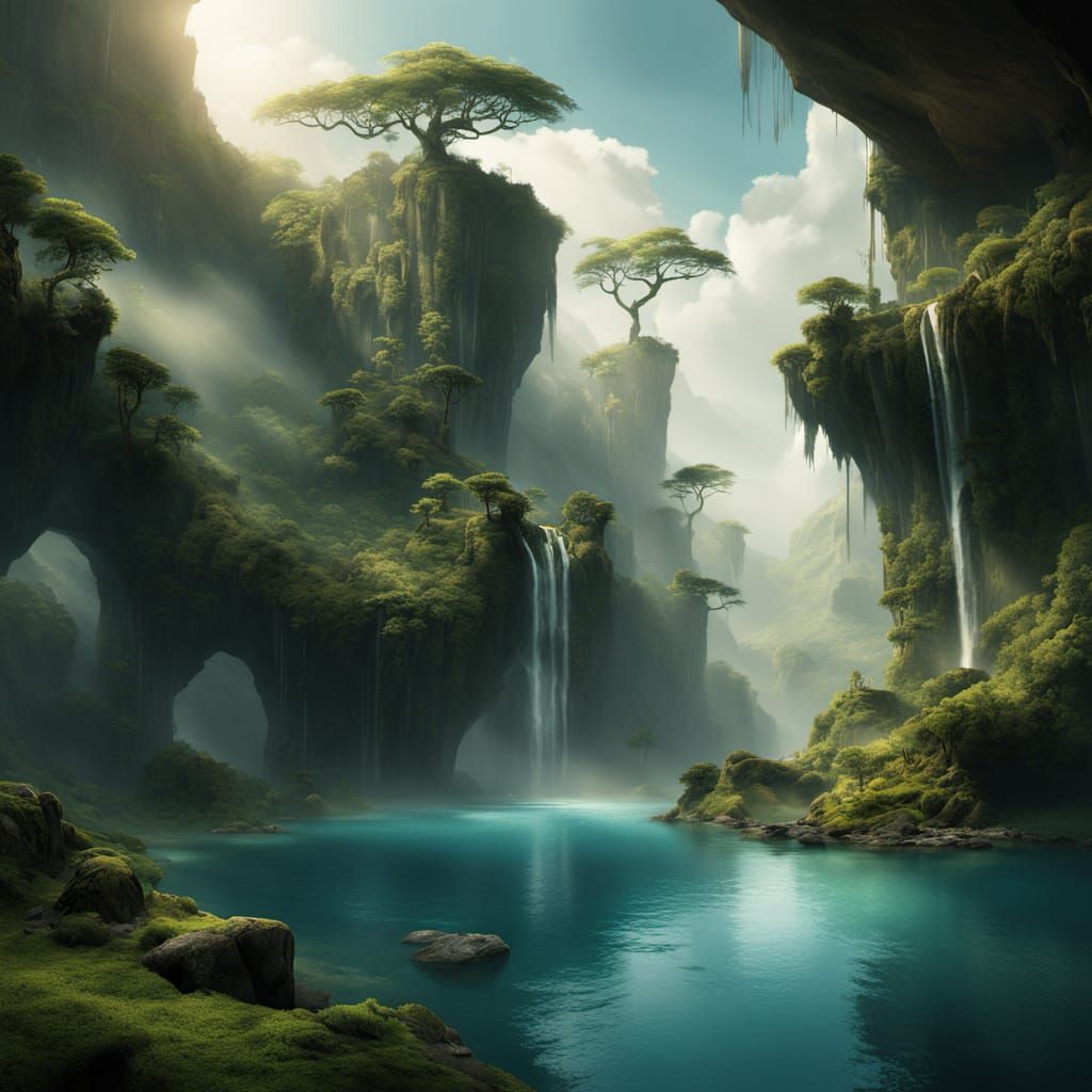 Floating Cliffside Oasis with Waterfalls 1